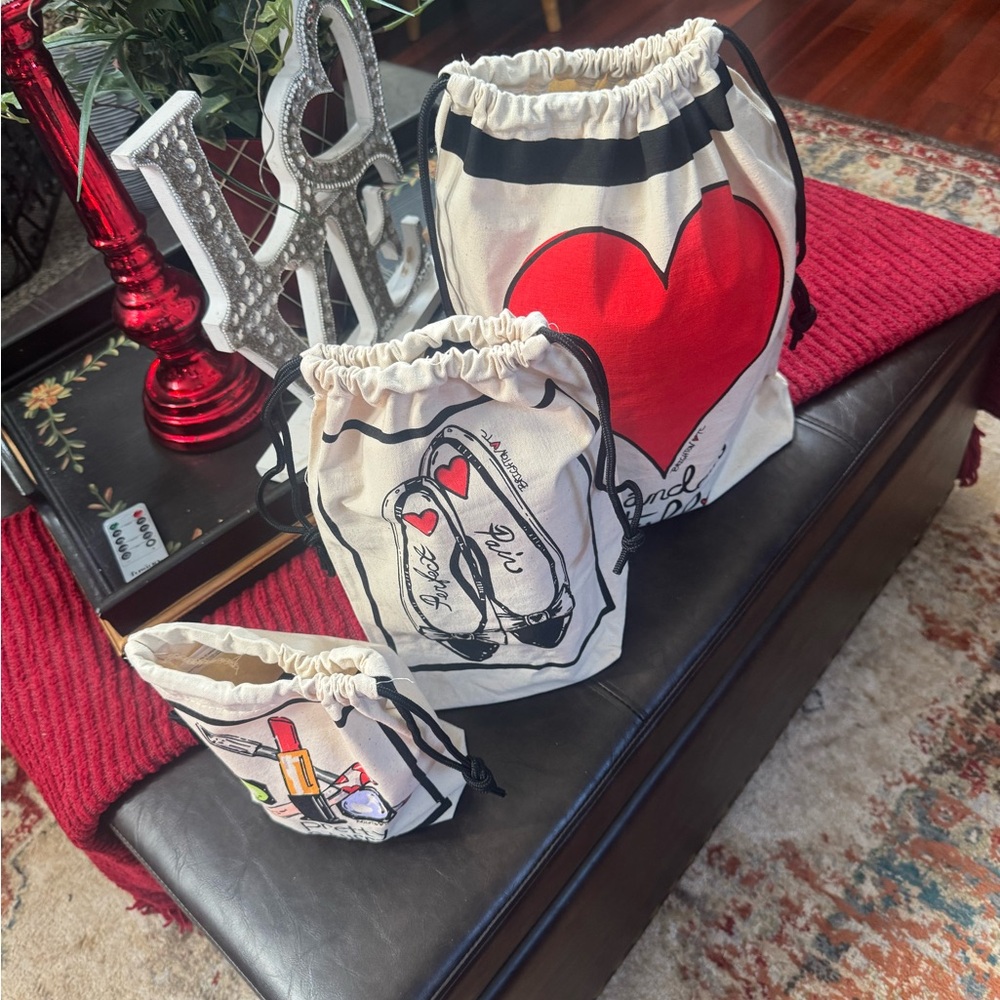 Brighton Heart and Shoe Print Drawstring Bags - Red, Black, White - Picture 3 of 6